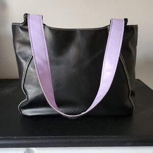 VTG Y2k NWOT Black And Lilac Purple Large Purse Tote Faux Leather